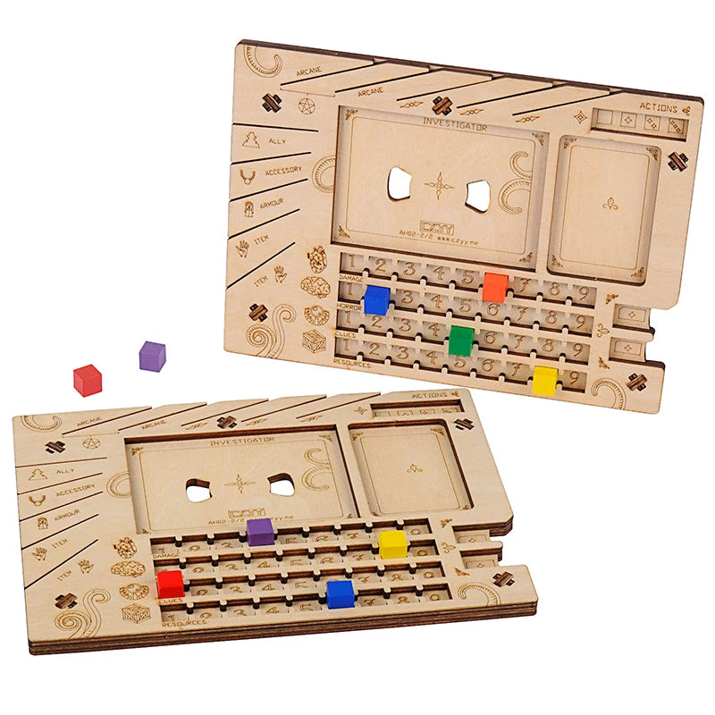 Tableau de bord d'enquêteur, ensemble de 2 panneaux d'organisation de joueurs, accessoires de jeu découpés au Laser en bois pour Arkham Horror LCG