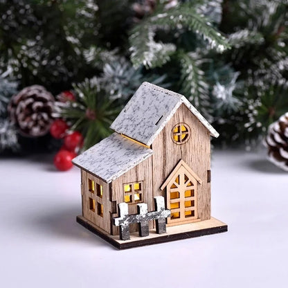 Lumière LED de noël maison en bois cabine lumineuse décorations de joyeux noël pour la maison bricolage ornements d'arbre de noël cadeaux pour enfants nouvel an