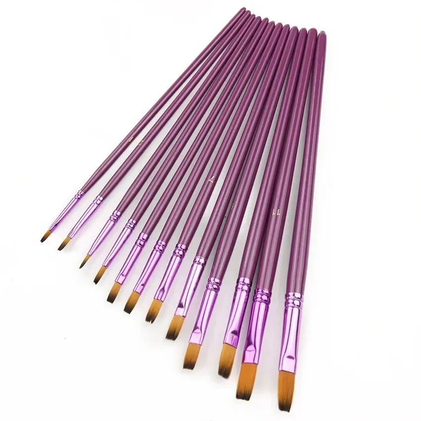 12 pièces/lot pinceau à cheveux en Nylon différentes tailles artiste pinceaux de peinture à l'huile Fine aquarelle Gouache école dessin fournitures d'art
