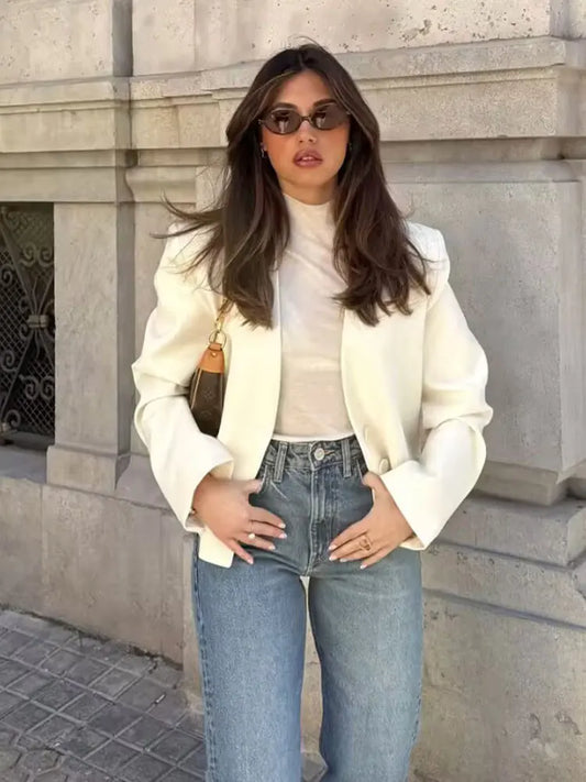 TRAFZA 2025 printemps femmes mode Blazer solide manches longues costume ample manteau femme polyvalent Streetwear femme manteau d'extérieur haut
