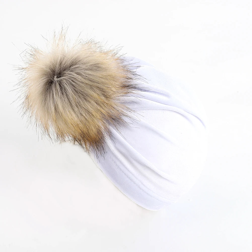 Chapeau boule de fourrure en tissu velours solide pour enfants garçons filles bébé accessoires de photographie grand pompon nœud supérieur automne hiver oreille bonnet chaud