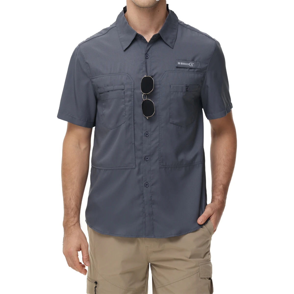 Chemises de pêche à manches courtes UPF 50+ pour hommes Protection solaire Chemise de travail de randonnée respirante Chemise boutonnée décontractée avec poche