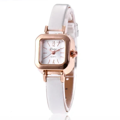 Montre-bracelet à quartz pour femme, petit cadran carré, bracelet en cuir fin, élégant, décontracté