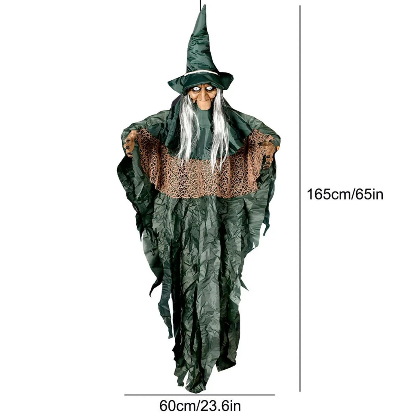 Sorcière parlante d'halloween, sorcière effrayante et effrayante, animatronique, contrôlée par la voix, scintillante, décoration de maison hantée