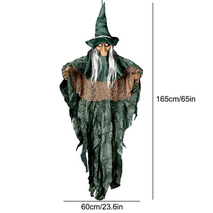 Sorcière parlante d'halloween, sorcière effrayante et effrayante, animatronique, contrôlée par la voix, scintillante, décoration de maison hantée