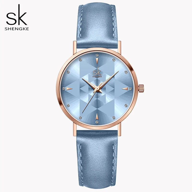 SHENGKE-Montres à cadran de coupe de fleurs romantiques pour femmes, haute qualité, bracelet en maille noire,