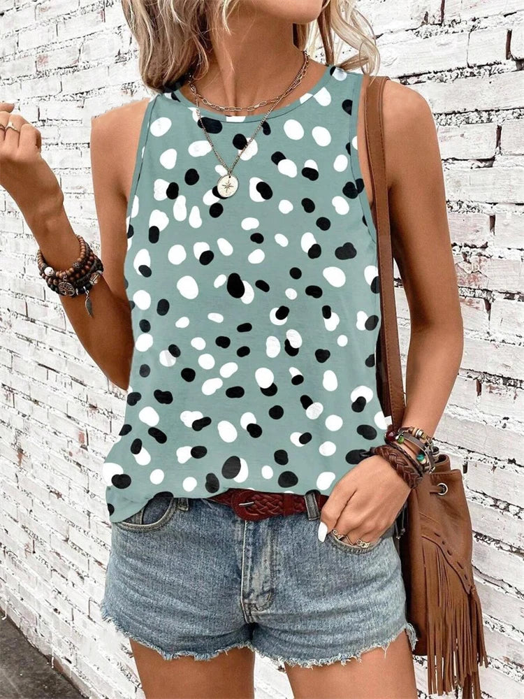 Débardeur d'été Sexy imprimé léopard en 3D pour femmes, mode col rond, gilet décontracté, épaules dénudées, Y2k, haut sans manches, Camisole, vêtements pour femmes