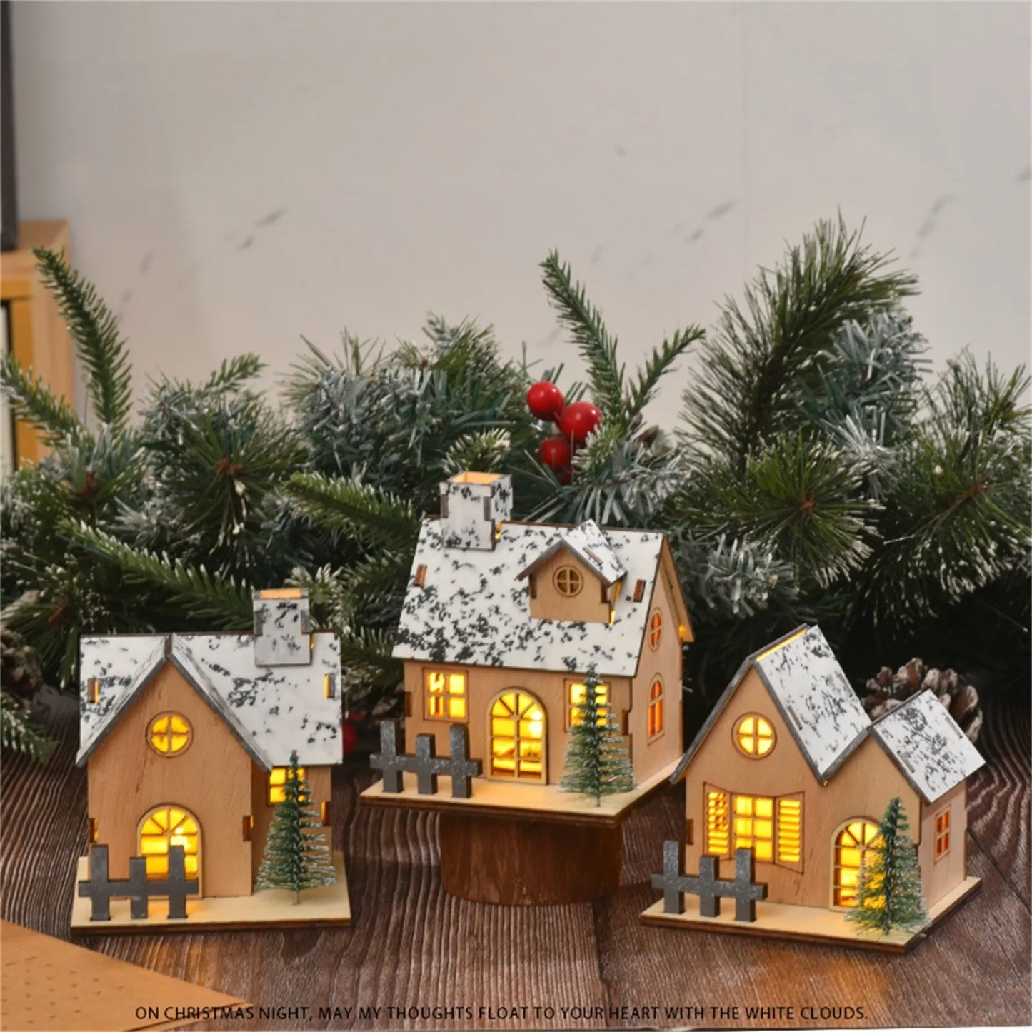 Maison en bois avec lumière LED pour Noël, cabine Shoous, décorations de joyeux Noël, ornements d'arbre de Noël bricolage, cadeau pour enfants, nouvel an