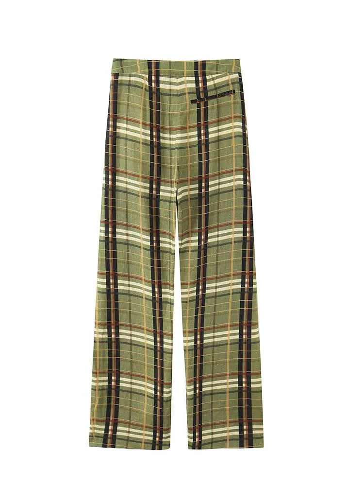 TRAF Chic sens du Design femmes pantalons longs droits pantalons amples mode 2025 automne grille rayure pantalons décontractés
