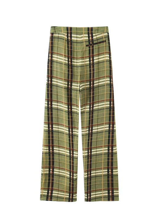 TRAF Chic sens du Design femmes pantalons longs droits pantalons amples mode 2025 automne grille rayure pantalons décontractés