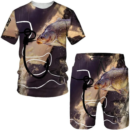 Été pêche bataille camouflage impression 3D hommes T-Shirts ensembles Harajuku mode T-Shirt Shorts deux pièces ensemble pull décontracté survêtement