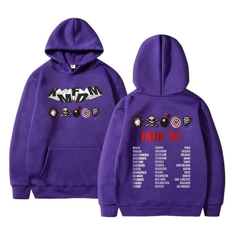Kmfdm Tour 97 Graphic Hoodie pour hommes et femmes, Rock Band Vintage Gothic Punk Pullover Hoodies, Unsiex Casual Smile Cotton Sweatshirt