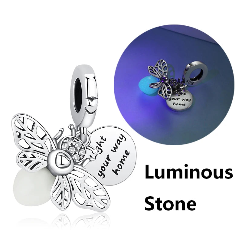 Original 925 en argent Sterling breloque perle amour chien chat patte Panda luciole pendentif breloques idéal pour bracelet colliers femmes bijoux