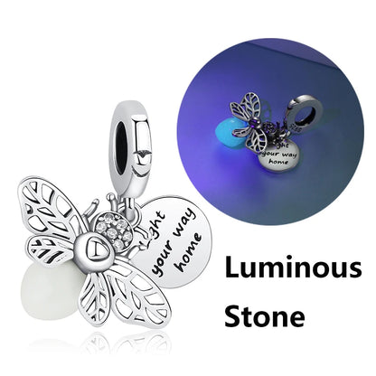 Original 925 en argent Sterling breloque perle amour chien chat patte Panda luciole pendentif breloques idéal pour bracelet colliers femmes bijoux