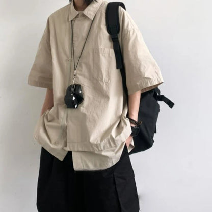 Ensemble coréen pour hommes, chemise à manches courtes + plusieurs poches, Short d'outillage, couleur unie, rétro, tendance d'été, ensemble deux pièces