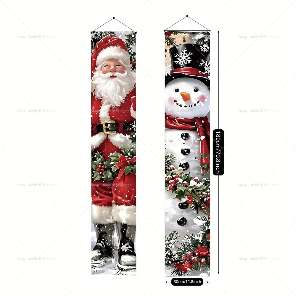 Décor d'arbre et de couronne de joyeux noël 2D, bannières d'intérieur et d'extérieur, panneaux suspendus pour porche, porte d'entrée murale, fournitures de fête d'extérieur dans la cour