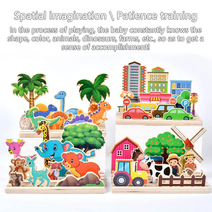 Jeu de pensée logique en bois pour enfants, puzzle de scène d'animaux de ferme, jeu de construction assorti, formation à l'imagination, jouets éducatifs Montessori