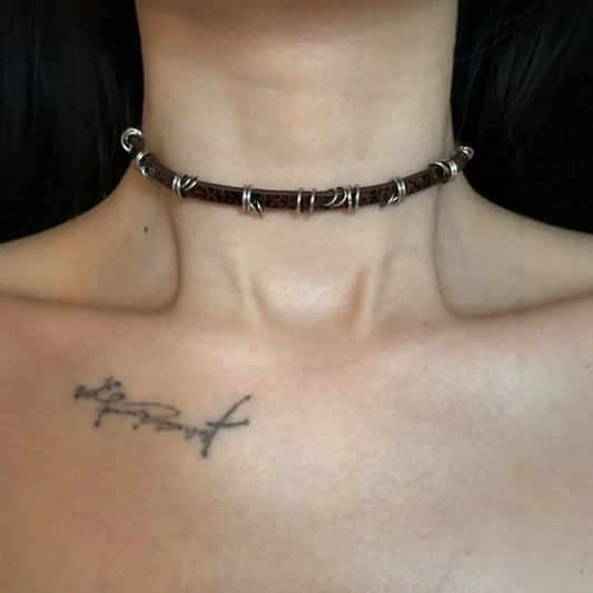 Collier en cuir à géométrie gothique pour hommes et femmes, Punk, tendance, chaîne ras du cou, bijoux Vintage,