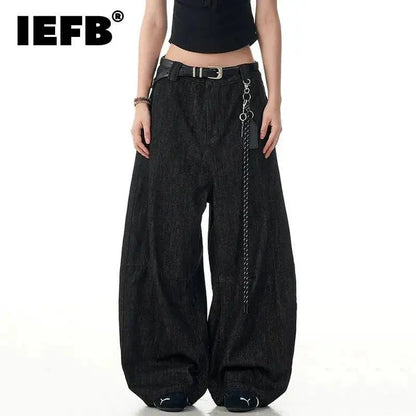 IEFB couteau incurvé pantalon hommes Denim couleur unie lavage épissage décontracté Streetwear ample jambe large Simple homme jean nouveau 9W2900