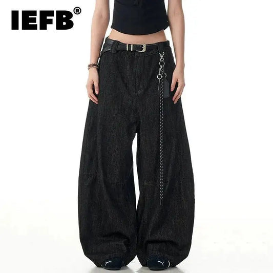 IEFB couteau incurvé pantalon hommes Denim couleur unie lavage épissage décontracté Streetwear ample jambe large Simple homme jean nouveau 9W2900