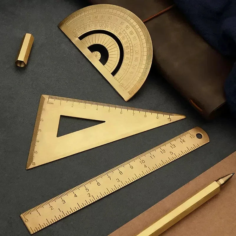 Règle droite en métal et laiton, rapporteur triangulaire Vintage, outil de mesure,