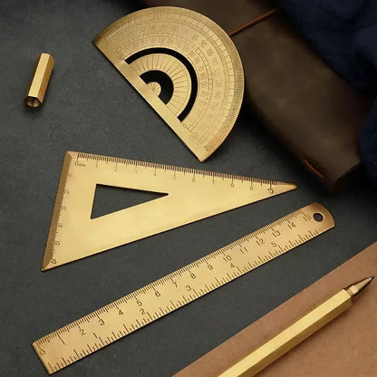 Règle droite en métal et laiton, rapporteur triangulaire Vintage, outil de mesure,