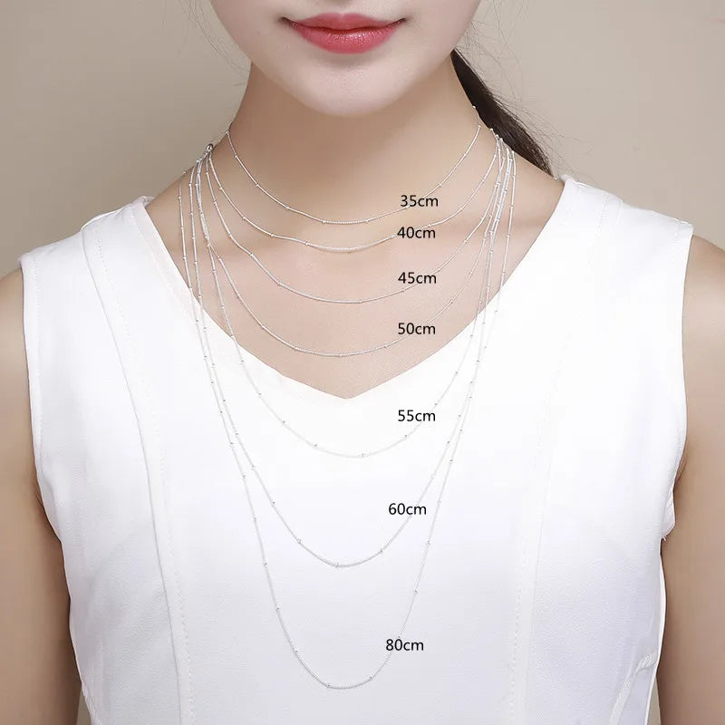 35-80 cm 1mm mince pur 925 perles en argent Sterling chaîne gourmette colliers ras du cou femmes filles bijoux Kolye Collares Collier Ketting