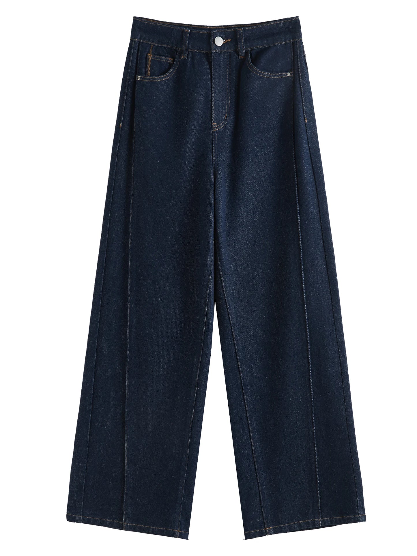 FSLE 2025 nouveauté femmes jean taille haute coton jambe large pantalon Denim foncé bleu ample longueur de plancher femme jean Streetwear
