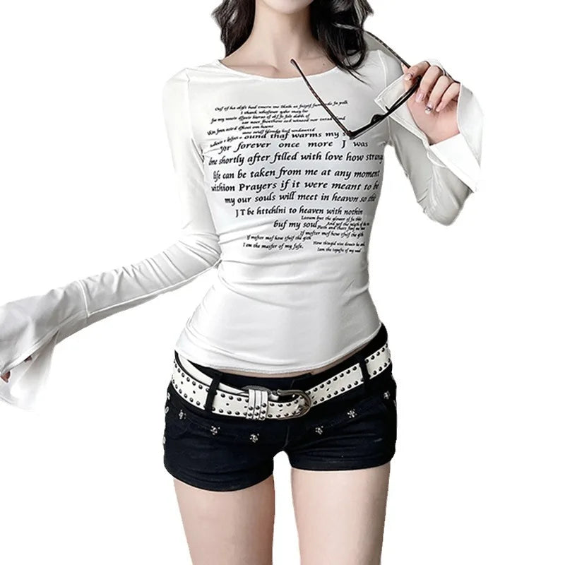 T-shirt manches trompent col rond femme, slim fit, décontracté, avec fente latérale 107
