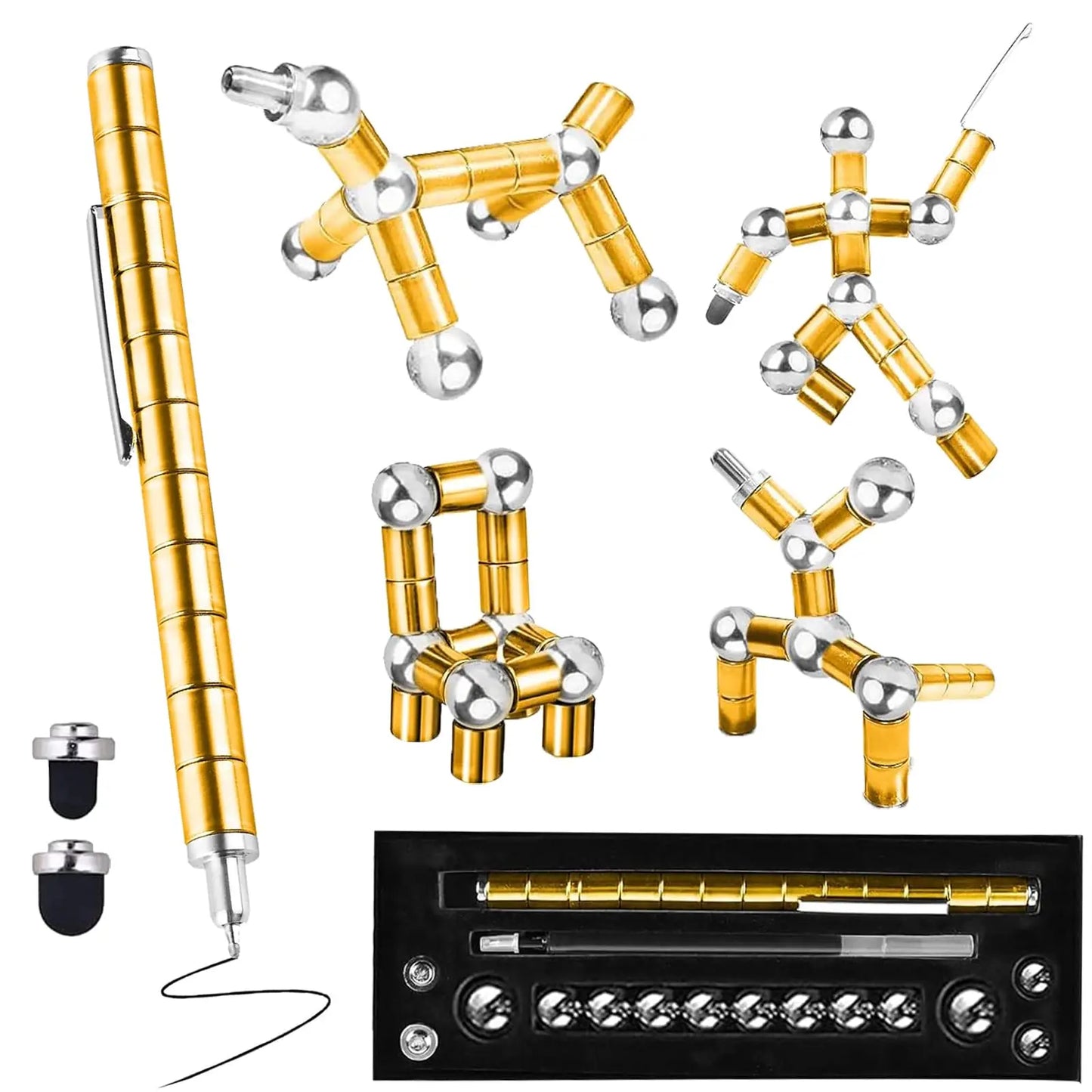 Stylo Fidget de décompression magnétique, stylo à bille en métal multifonctionnel avec boules magnétiques colorées, cadeau Gadget Cool pour les enfants