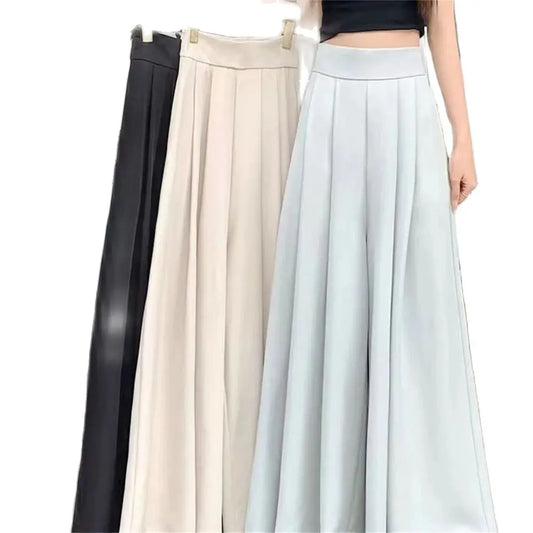 Pantalon à jambes larges à ourlet large pour femme, décontracté, élégant, basique, taille haute, avocat, pantalon trempé, bureau, vêtements pour femmes, mode, nouveau, fjWomen
