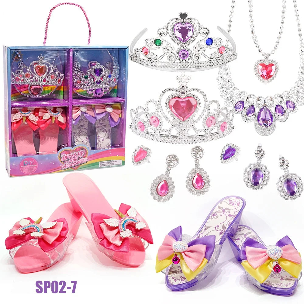 Ensemble de jouets de déguisement de princesse avec chaussures en cristal, collier, boucles d'oreilles et boîte à bijoux pour enfants – Idée pour fêtes d'anniversaire et récréation