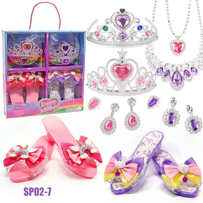 Ensemble de jouets de déguisement de princesse avec chaussures en cristal, collier, boucles d'oreilles et boîte à bijoux pour enfants – Idée pour fêtes d'anniversaire et récréation