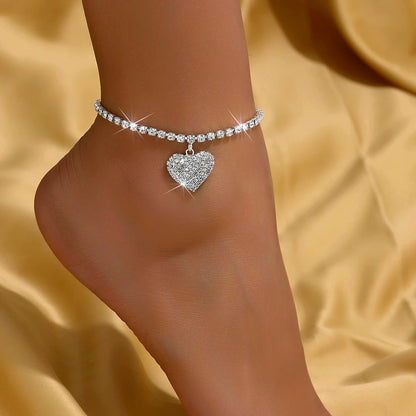 1 chaîne à griffes tendance pour femmes, série Double cœur de pêche, chaîne de pieds,