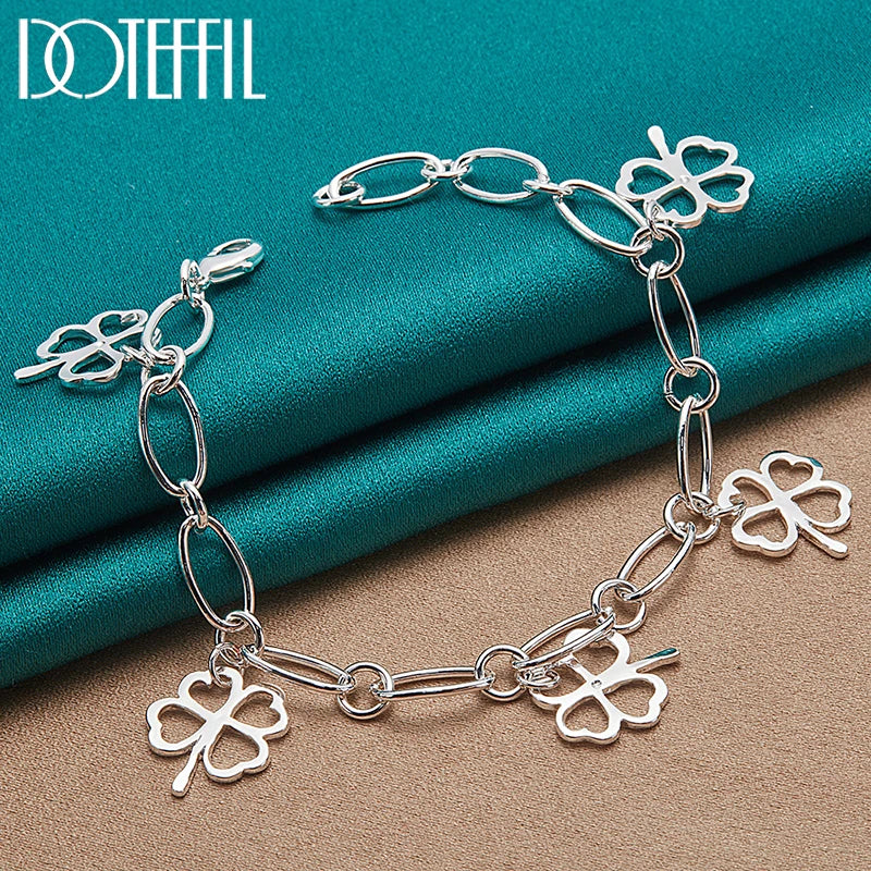 DOTEFFIL 925 argent Sterling trèfle à quatre feuilles chaîne collier Bracelet boucle d'oreille ensemble pour femme mariage fiançailles bijoux de mode