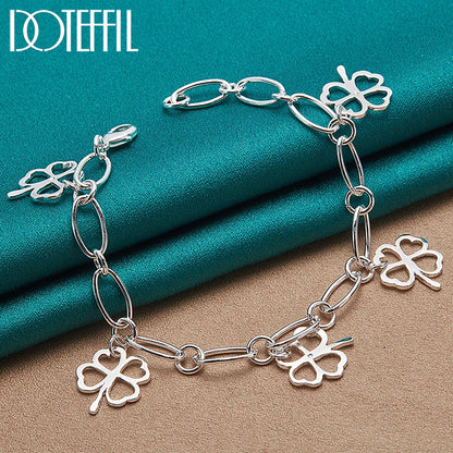 DOTEFFIL 925 argent Sterling trèfle à quatre feuilles chaîne collier Bracelet boucle d'oreille ensemble pour femme mariage fiançailles bijoux de mode