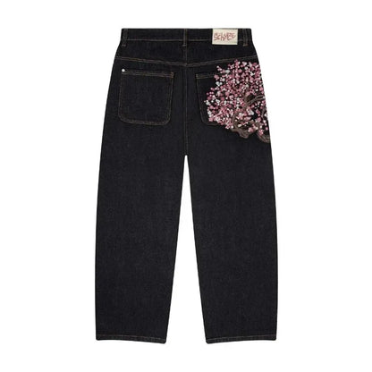 Hip Hop hommes jean Y2k noir rayé Baggy jean gothique brodé haute rue Harajuku rétro Streetwear jambe large Denim pantalon