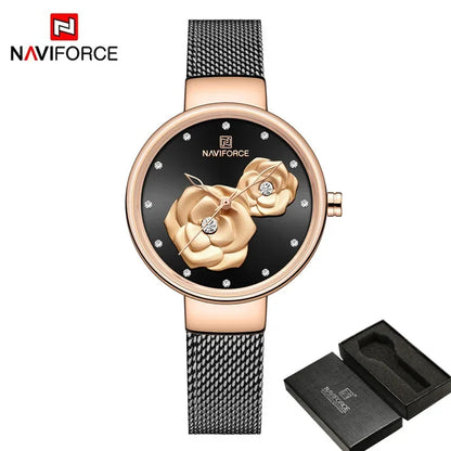 NAVIFORCE-Montre-bracelet  en maille pour femme, bracelet en acier inoxydable,