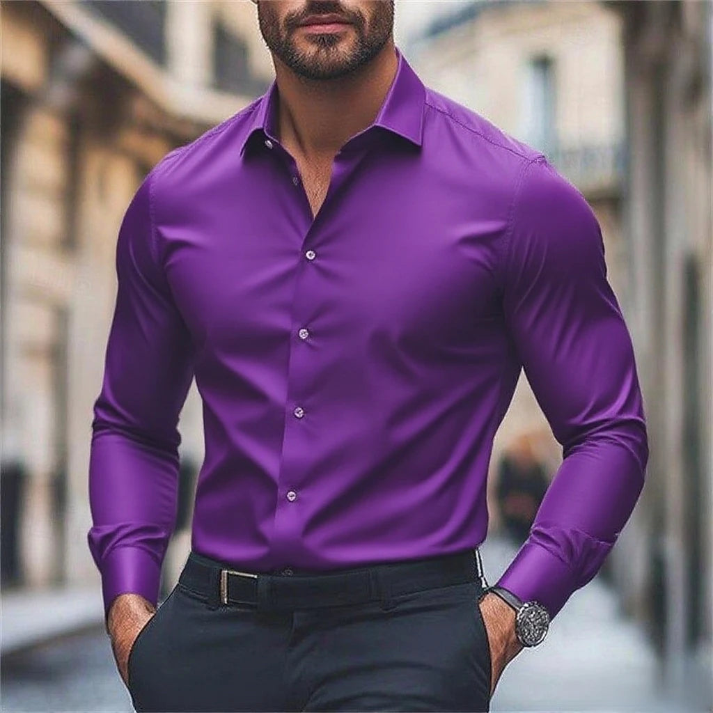 Chemise homme décontracté confort couleur unie vacances de mariage chemise à manches longues luxe Royal haut à revers grande taille expédition rapide