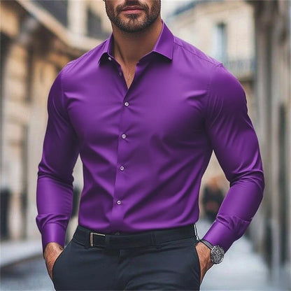 Chemise homme décontracté confort couleur unie vacances de mariage chemise à manches longues luxe Royal haut à revers grande taille expédition rapide