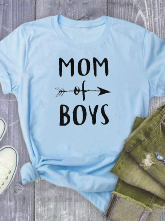 T-shirt manches courtes col rond femme, estival et avec lettres imprimées MOM OF BOYS