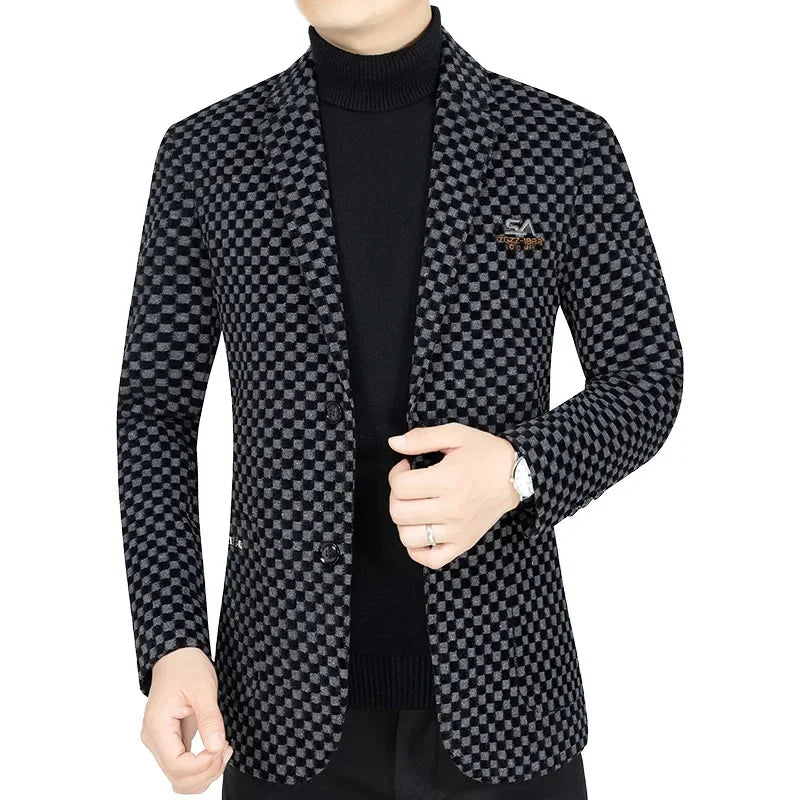 Costumes à carreaux Smile pour hommes, blazers décontractés d'affaires, vestes slim de qualité, chaud, taille combinée, 4XL, hiver, nouveau