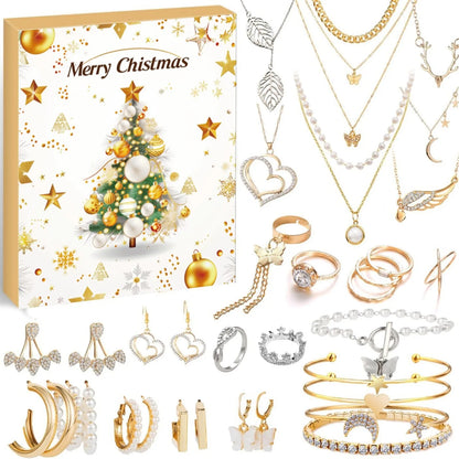 Calendrier de compte à rebours de noël 24 jours, calendrier de l'avent, collier, Bracelet, boucles d'oreilles, cadeaux de noël