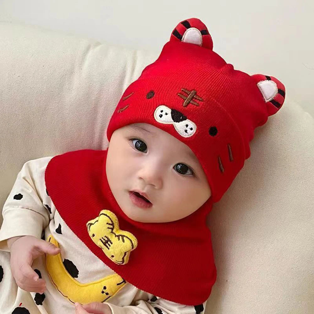 Bébé chapeau écharpe deux pièces ensemble automne hiver bébé mignon tigre laine bonnets chapeaux chaud nouveau-né garçons filles casquettes pour enfants 0-12 mois