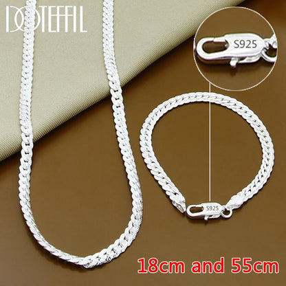 DOTEFFIL 925 argent Sterling 8/16/18/20/22/24 pouces 6mm chaîne latérale collier Bracelet pour femme hommes mode charme bijoux de mariage