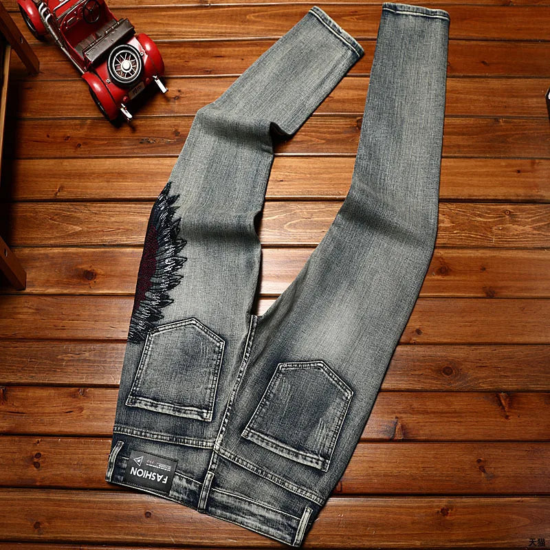 Jean Brodé Perforé pour Homme, Pantalon en Denim, observateur, Haut de Gamme, artificiel astique, Marque de Mode, Slim Fit, High Street Casual, Nouveau