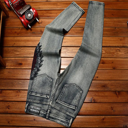 Jean Brodé Perforé pour Homme, Pantalon en Denim, observateur, Haut de Gamme, artificiel astique, Marque de Mode, Slim Fit, High Street Casual, Nouveau