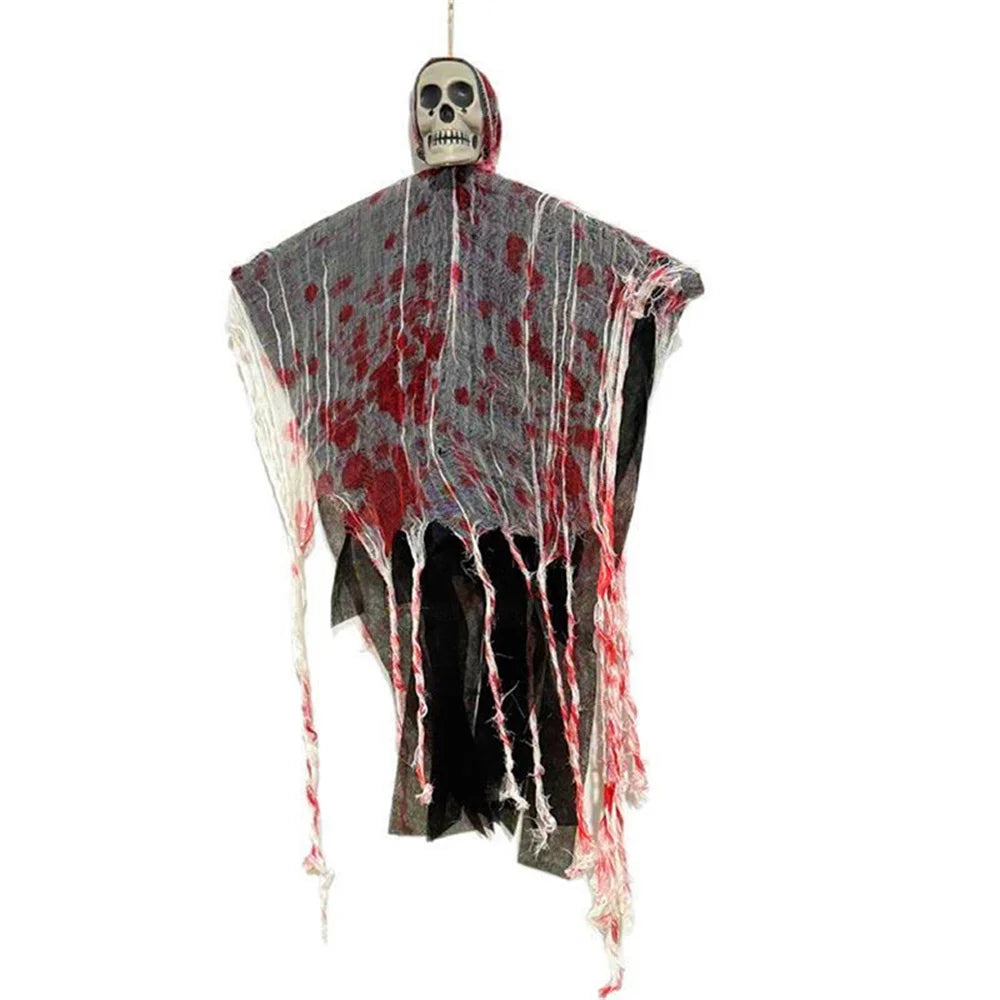 Crâne suspendu pour fête d'halloween, squelette fantôme, ornement, accessoires d'horreur, décorations de maison hantée avec lumière, décorations extérieures