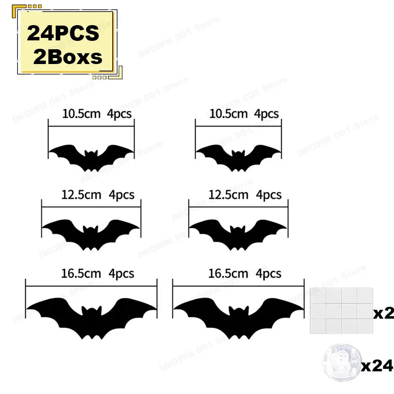 Décoration de chauve-souris d'halloween, veilleuse avec lumières violettes, autocollant mural 3D pour décoration auto-adhésive, jardin, arrière-cour, décor de fête d'halloween