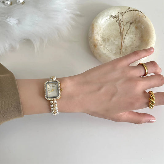 Perle de luxe cloutée Bracelet femmes montre dames cadeau Bracelet montres mode Quartz